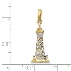 14K Gold and Rhodium Cape Hatteras Lighthouse Pendant  Solid, Casted Design