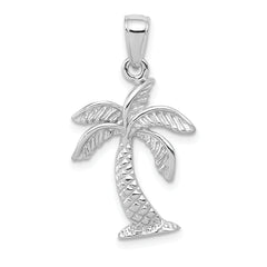 14K White Gold Palm Tree Pendant with Rhodium Finish  Elegant Solid Design