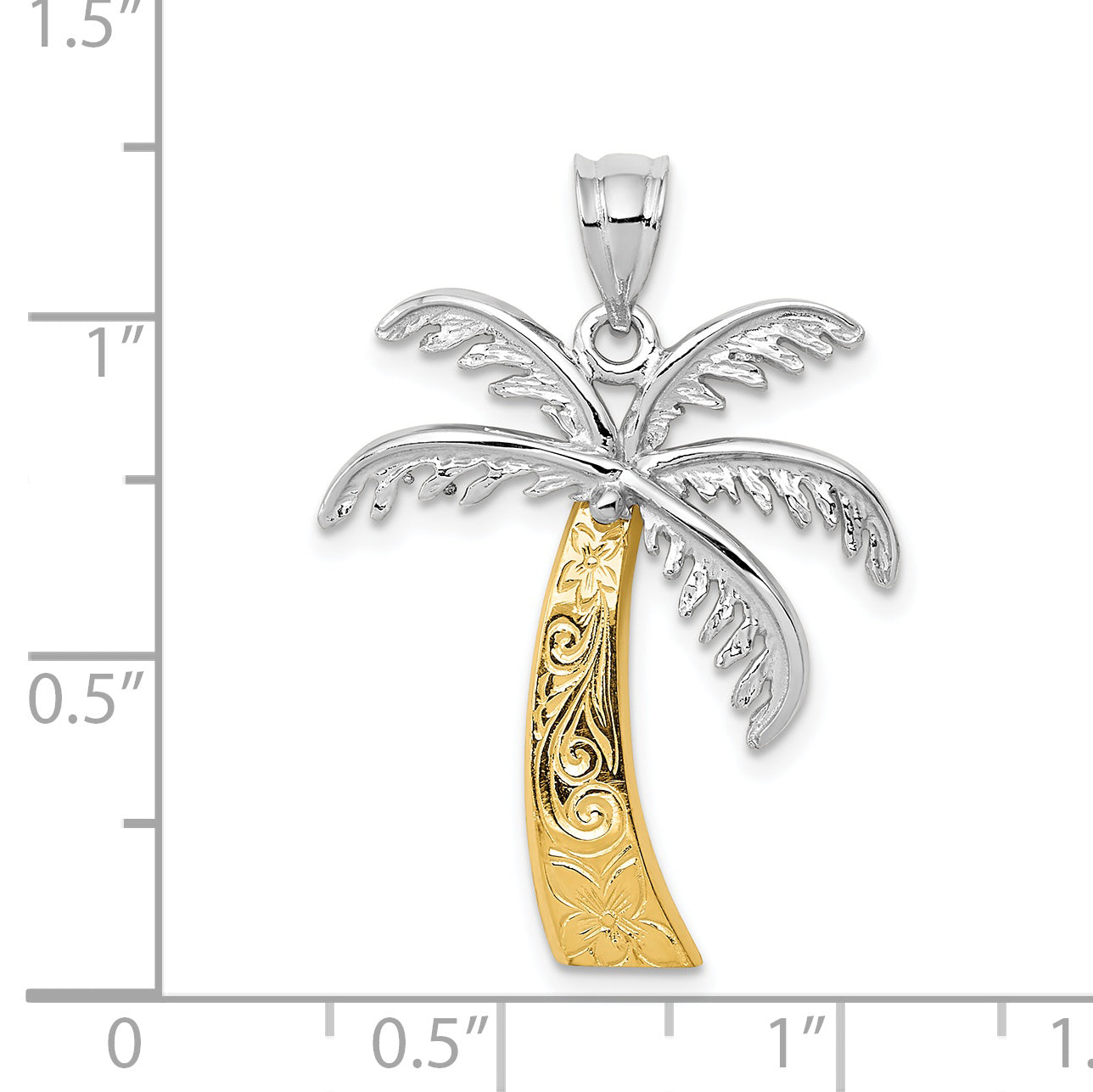 14K Two-Tone Gold Palm Tree Pendant with Solid Cast Design by Sophia Jewelers