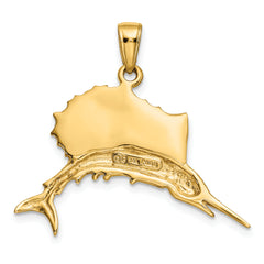 14K Gold Sailfish Pendant with Rhodium Accents  Bold Casted Design