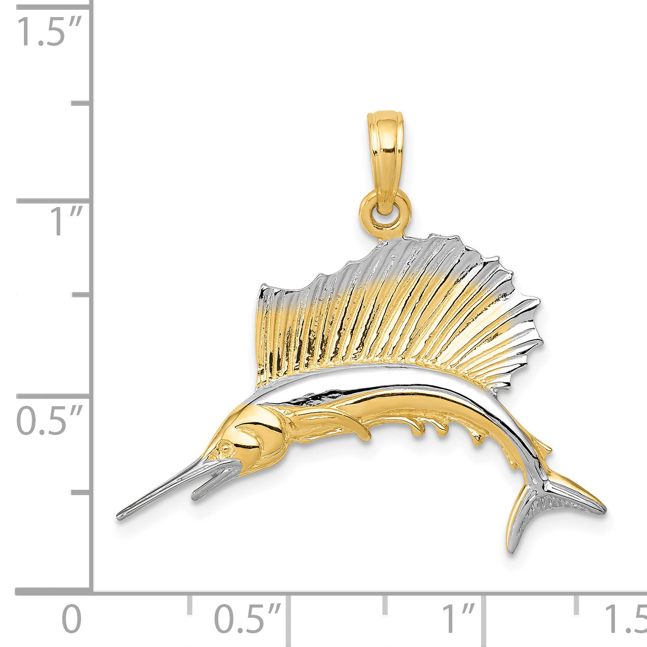 14K Gold Sailfish Pendant with Rhodium Accents  Bold Casted Design