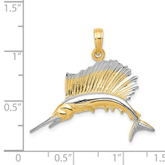 14K Gold Sailfish Pendant with Rhodium Accents  Bold Casted Design