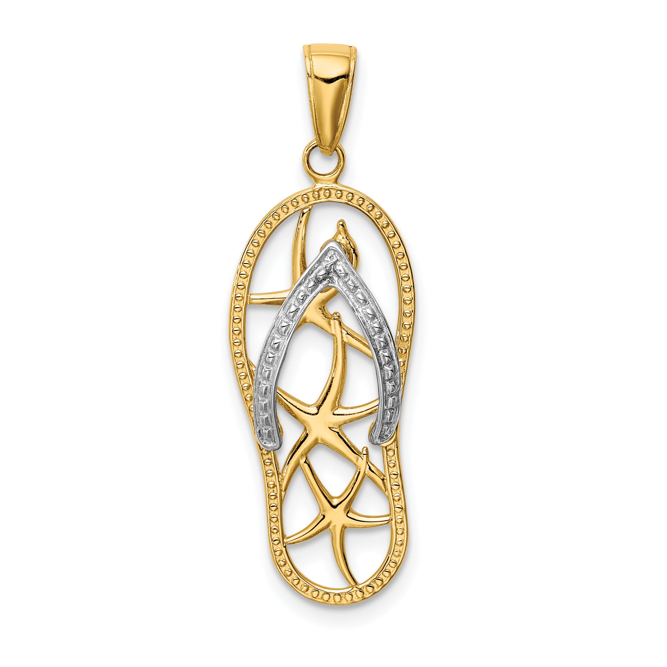 14K Two-tone Starfish Flip-Flop Pendant