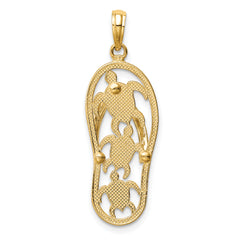 14K Two-tone Triple Sea Turtle Flip-Flop Pendant