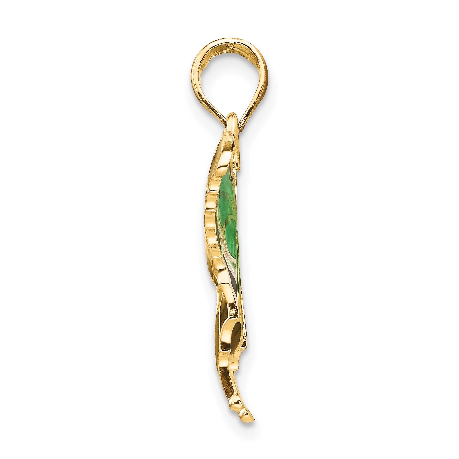 14K Gold Green Enamel Butterfly Pendant with Polished Finish