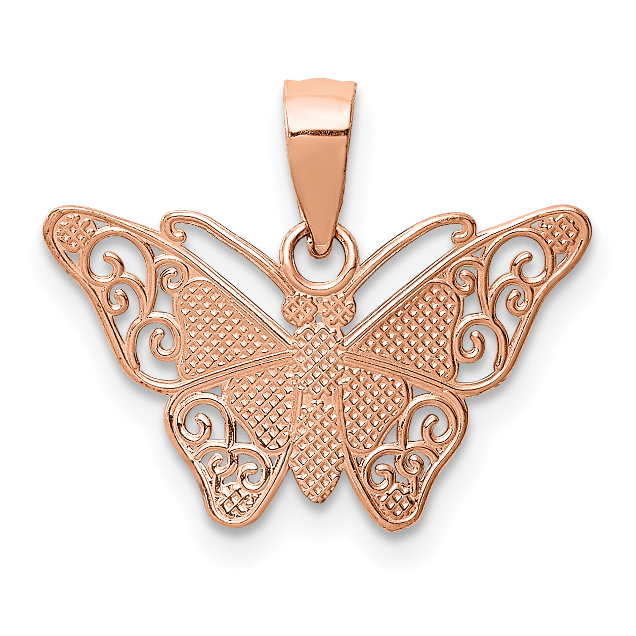 14k Rose Gold w/Rhodium Diamond-cut Butterfly Pendant