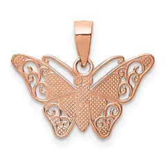 14k Rose Gold w/Rhodium Diamond-cut Butterfly Pendant