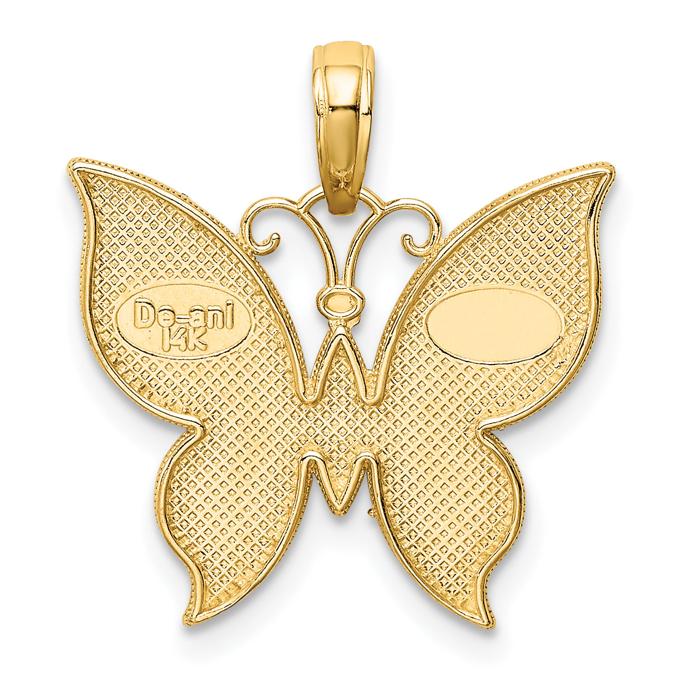 14K Gold and Rhodium Butterfly Pendant with Polished Textured Finish