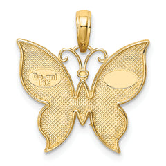 14K Gold and Rhodium Butterfly Pendant with Polished Textured Finish