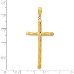 14K Gold Hollow Textured Cross Pendant with 3D Design 53mm