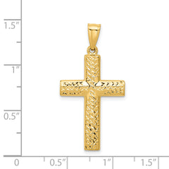 14K Gold Reversible Cross Pendant with Textured Polished Finish