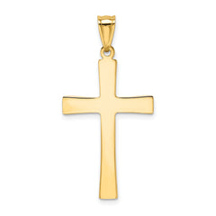 14K Gold Diamond-Cut Cross Pendant with Rhodium Accent Elegant Design