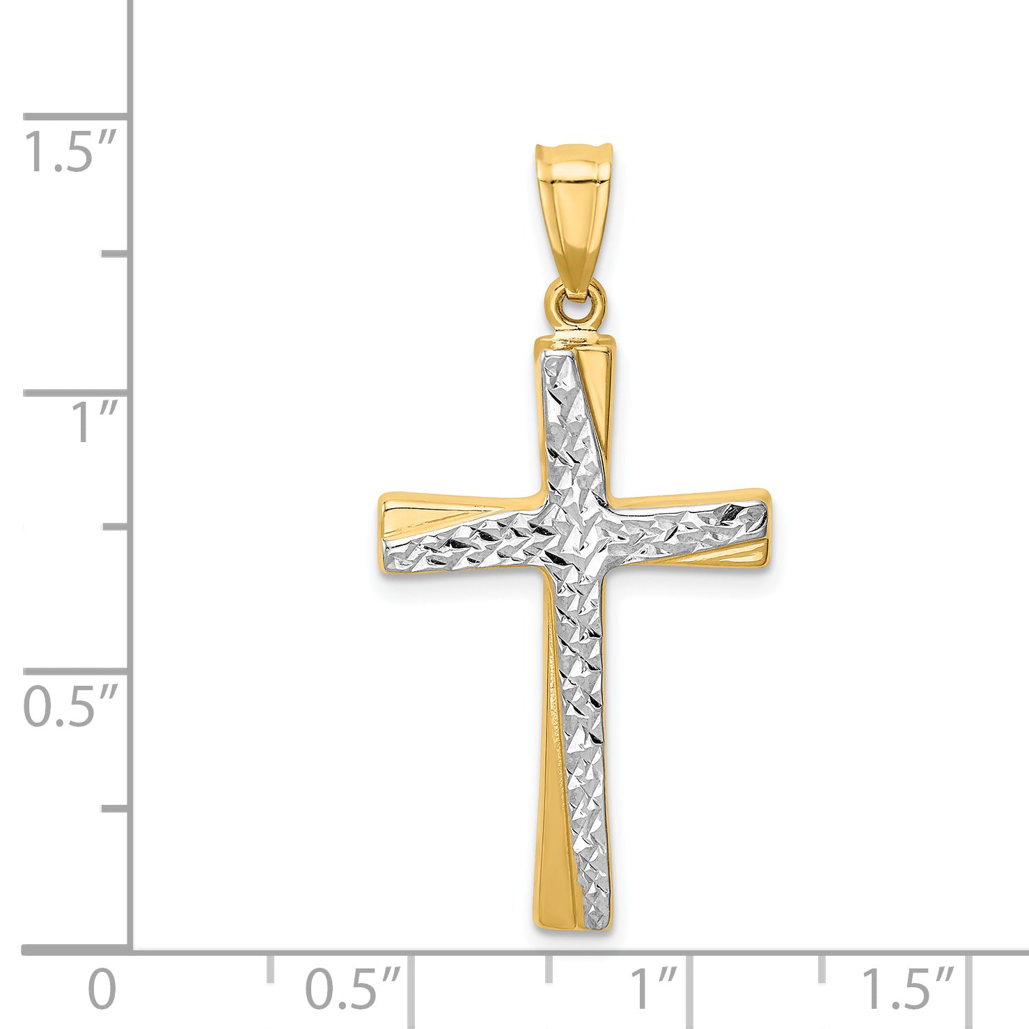 14K Gold Diamond-Cut Cross Pendant with Rhodium Accent Elegant Design