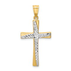 14k w/Rhodium Diamond-cut Cross Pendant