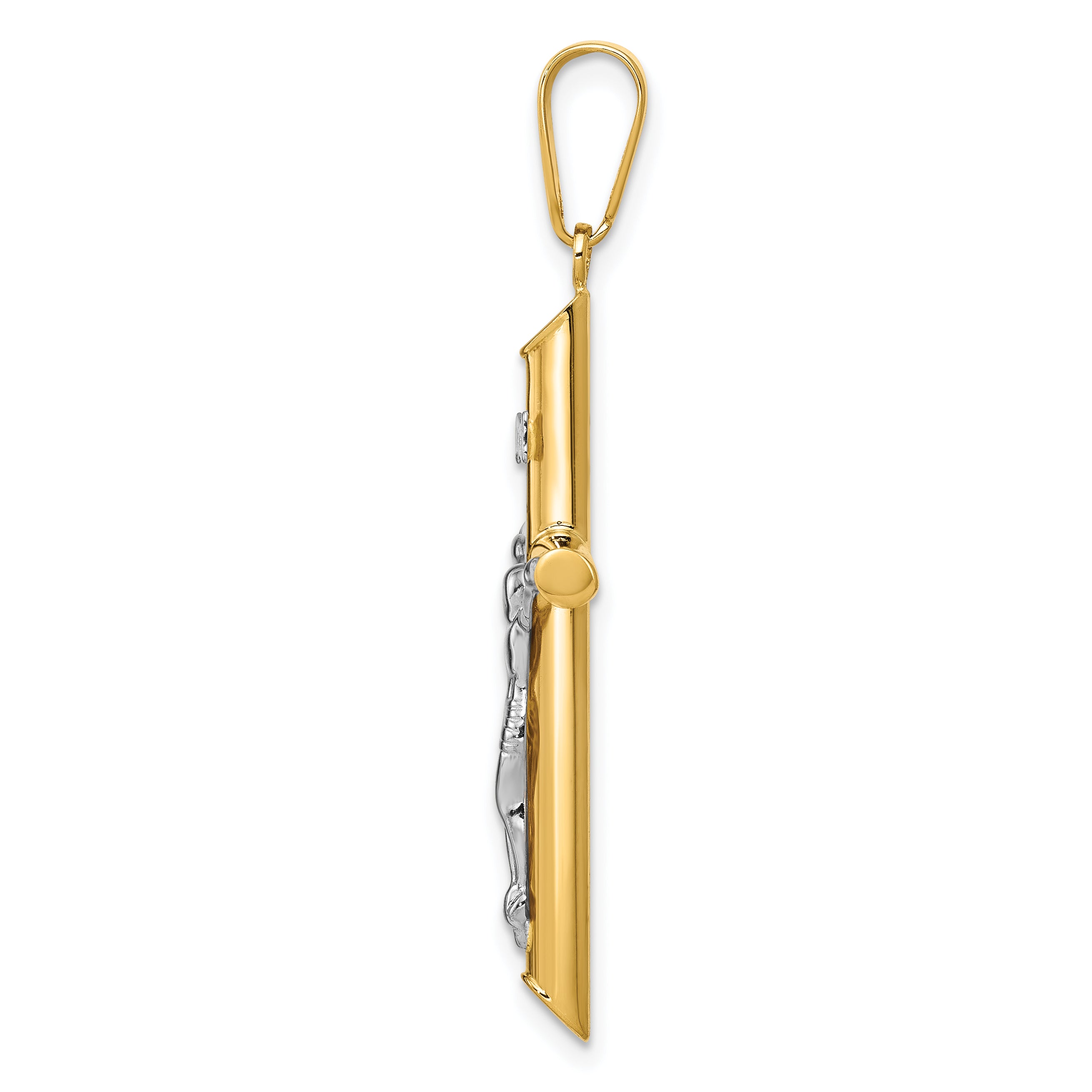 14K Two-Tone Gold Hollow Crucifix Pendant with Polished Finish