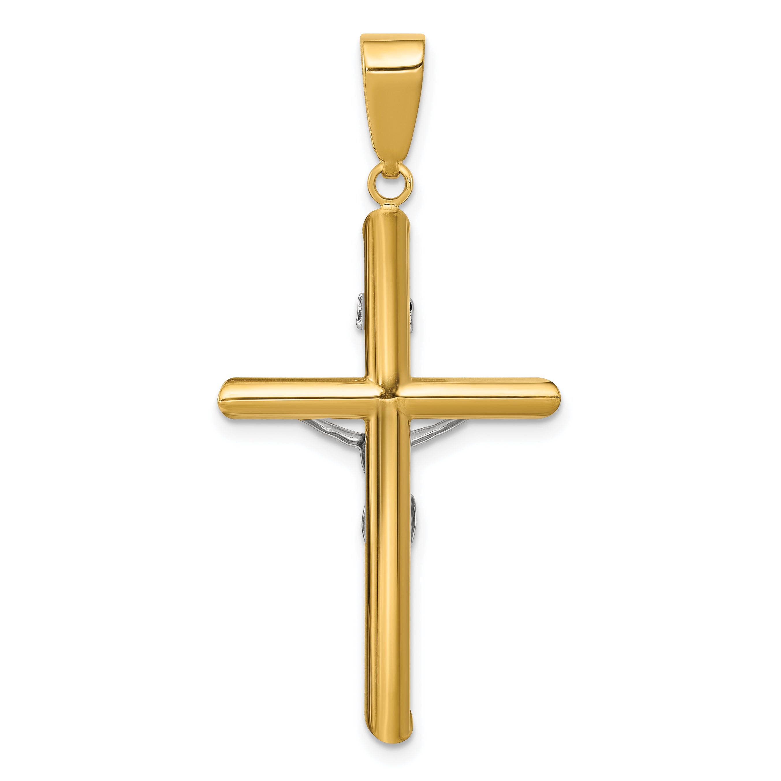 14K Two-Tone Gold Hollow Crucifix Pendant with Polished Finish