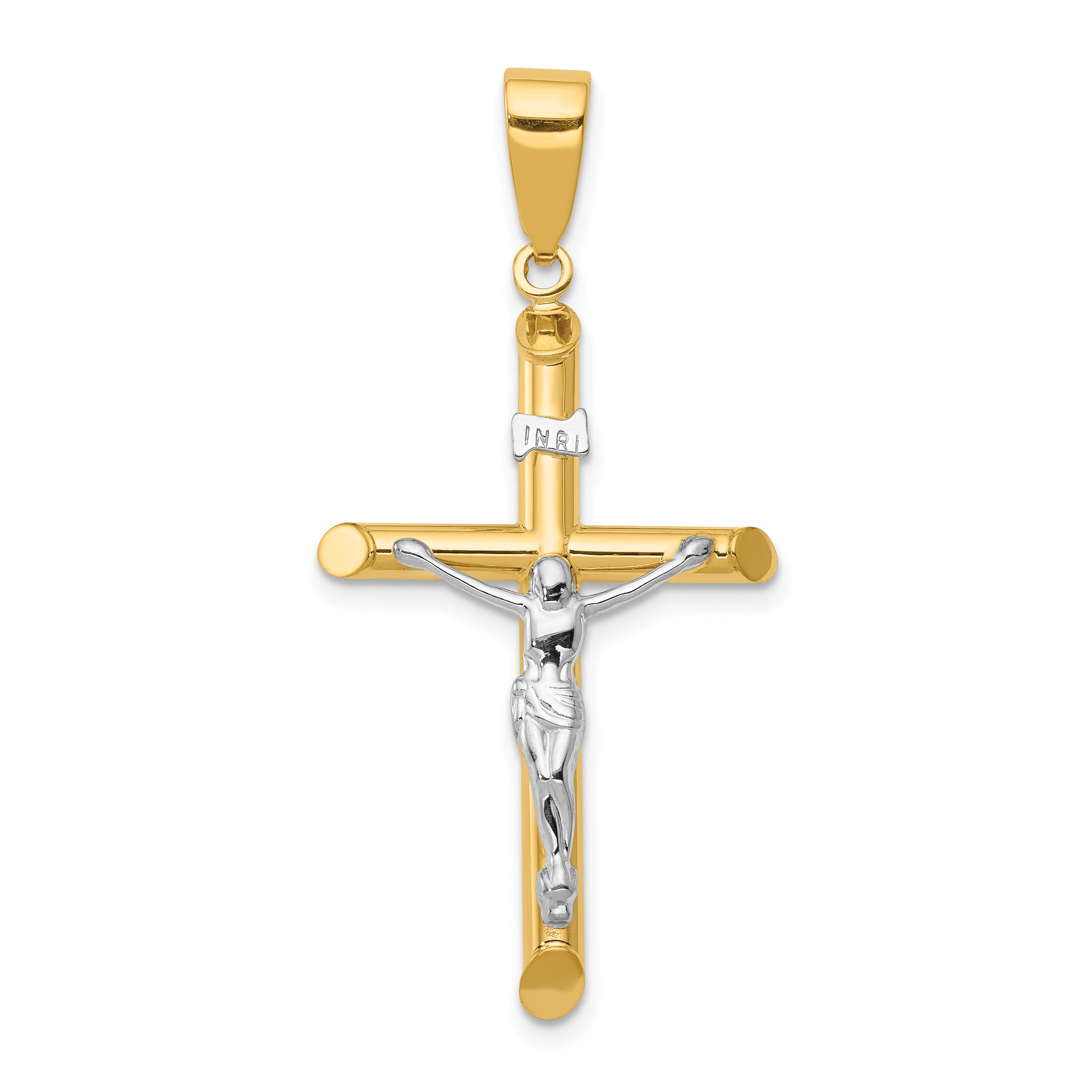 14k Two-tone Hollow Crucifix Pendant