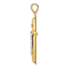 14K Two-Tone Gold Hollow Crucifix Pendant with Polished Finish