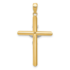 14K Two-Tone Gold Hollow Crucifix Pendant with Polished Finish