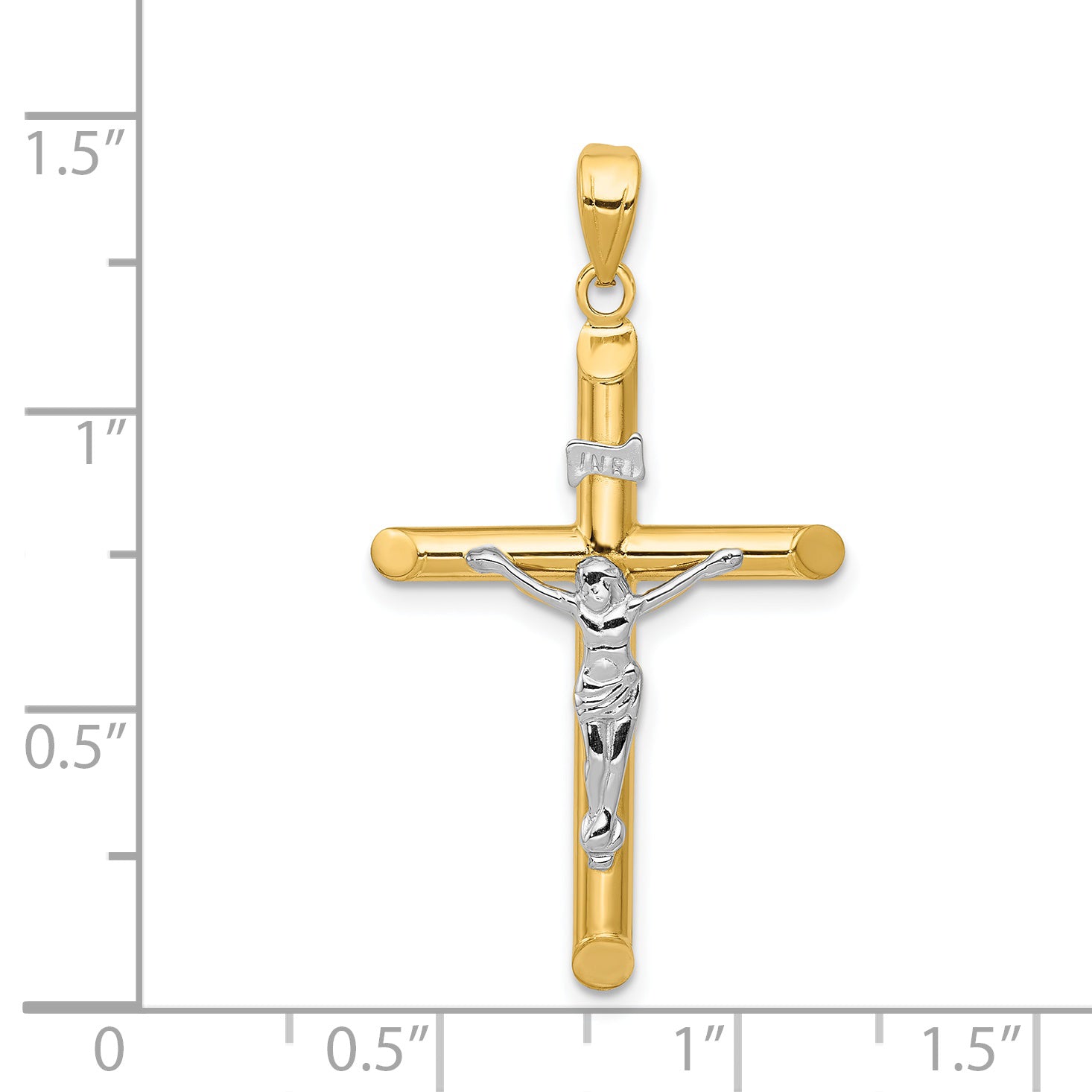 14K Two-Tone Gold Hollow Crucifix Pendant with Polished Finish