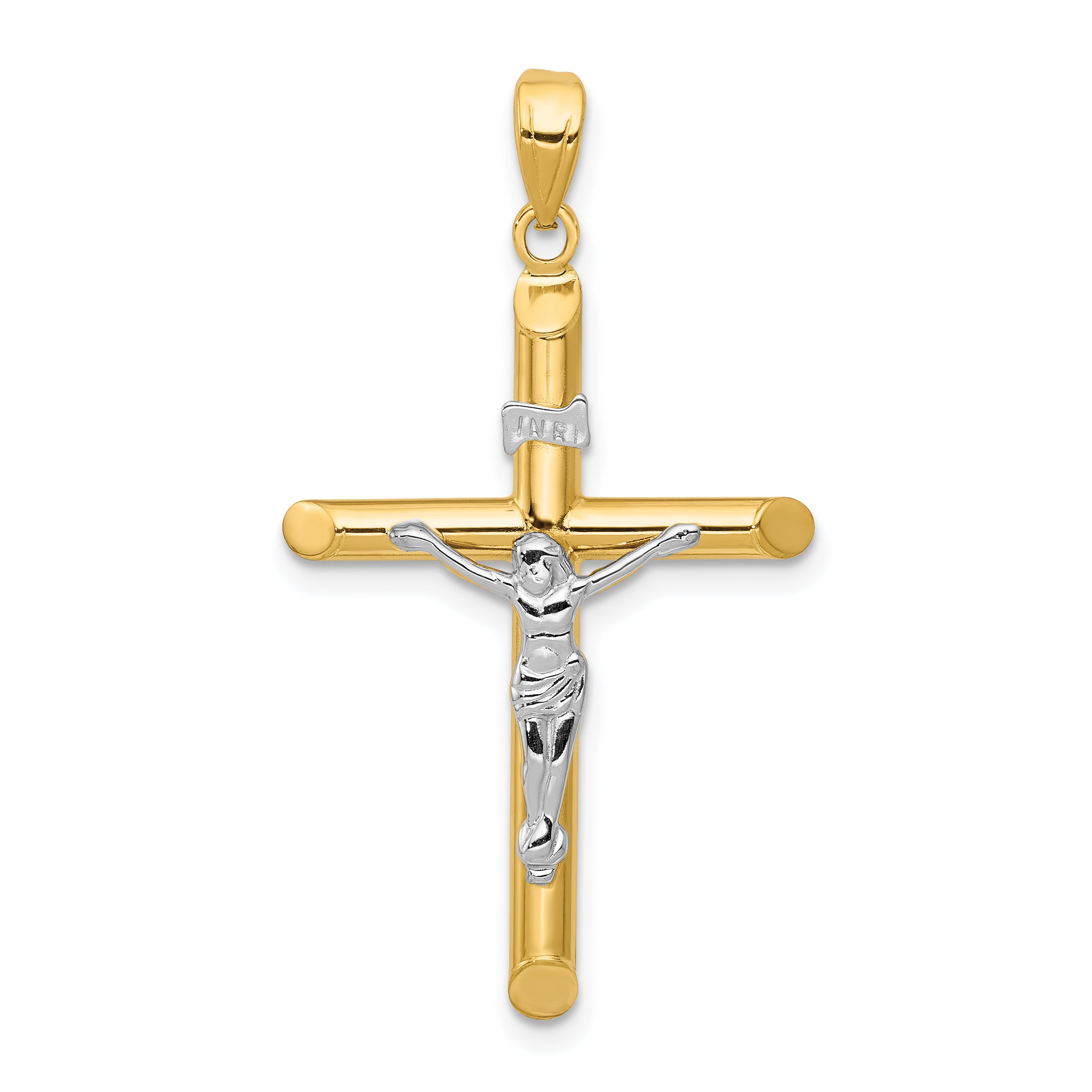 14k Two-tone Hollow Crucifix Pendant