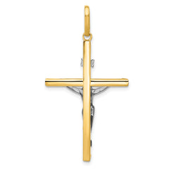 14K Two-Tone Gold Crucifix Pendant Polished Hollow Design Sophisticated Style