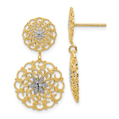 14K w/Rhodium D/C Filigree Medallion Drop Post Earrings