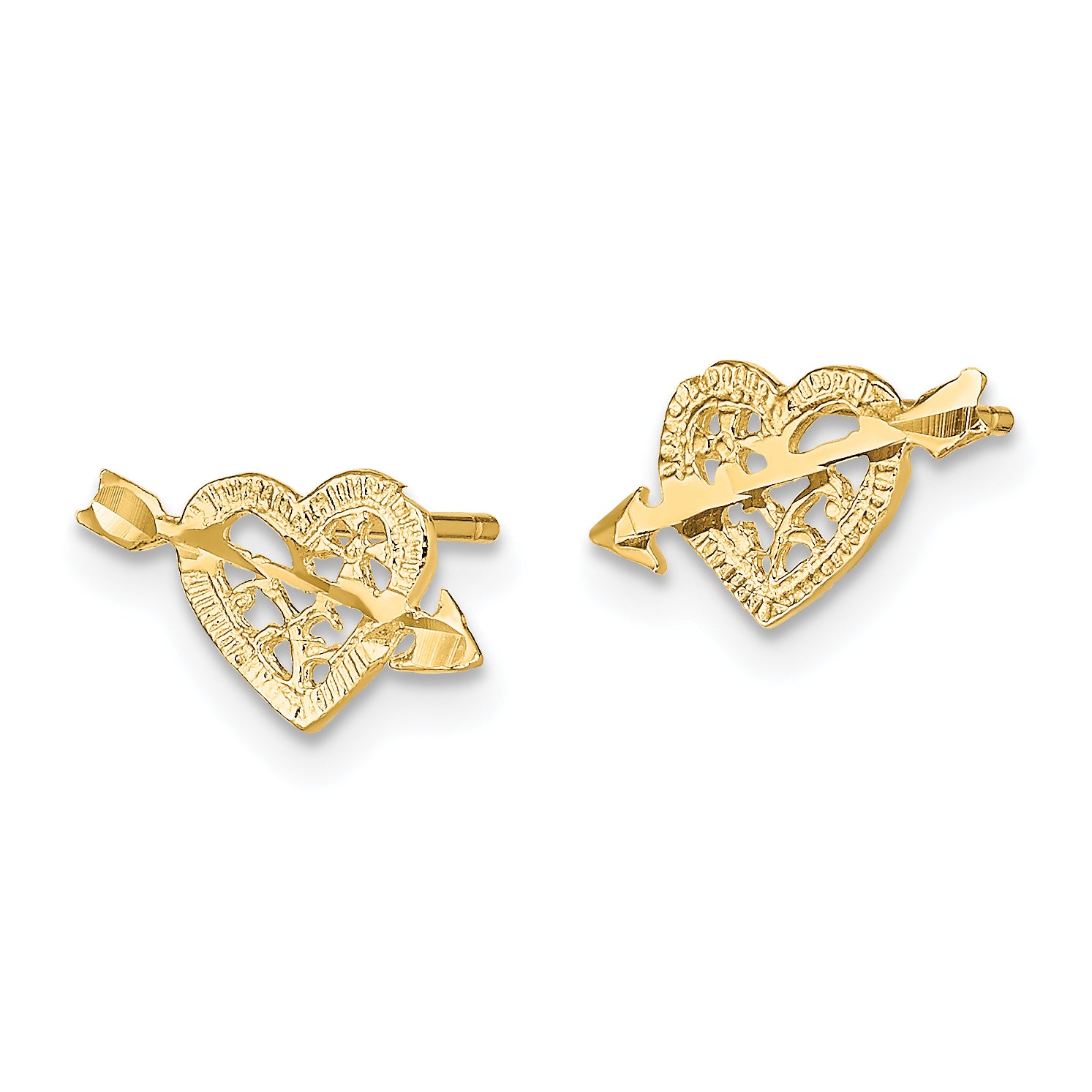 14K Polished Arrow and Heart Post Earrings