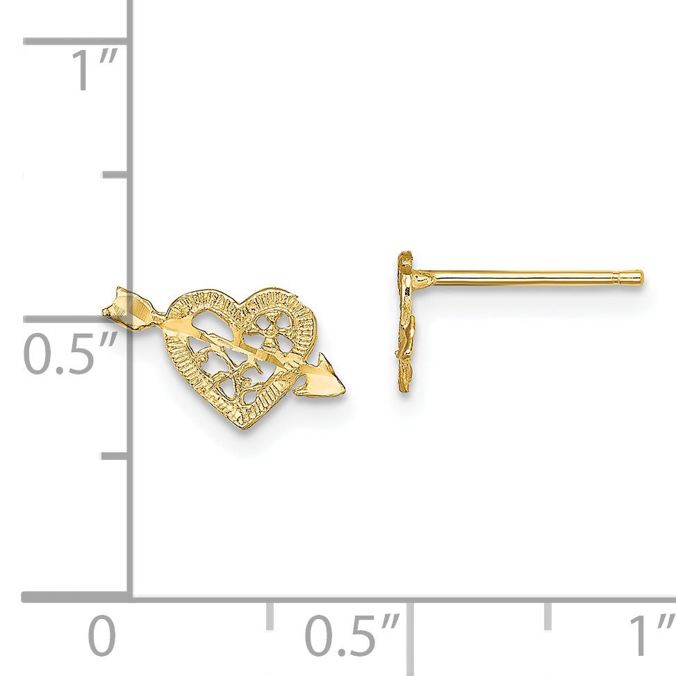 14K Polished Arrow and Heart Post Earrings