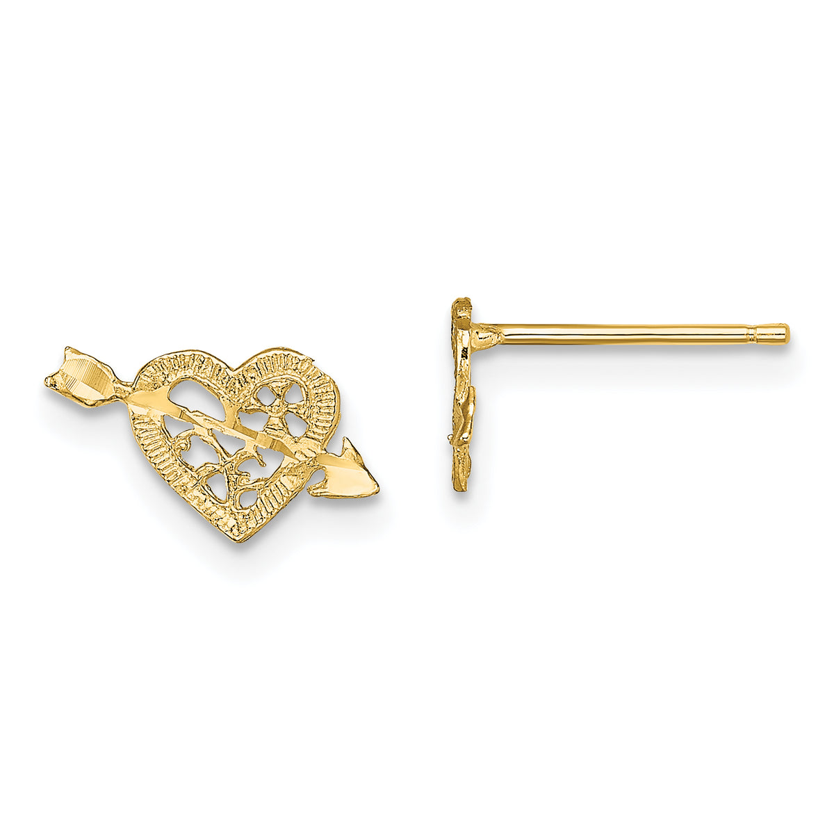 14K Polished Arrow and Heart Post Earrings