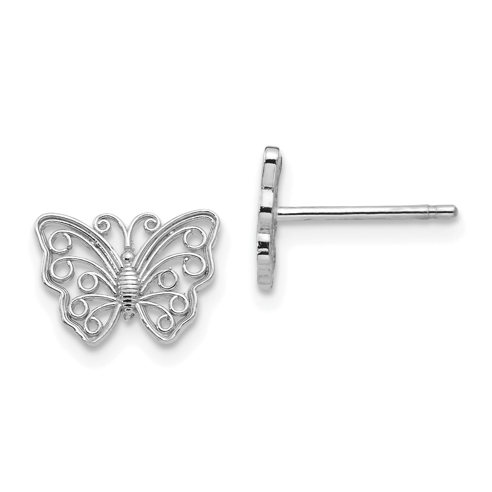 14K White Gold Butterfly Post Earrings