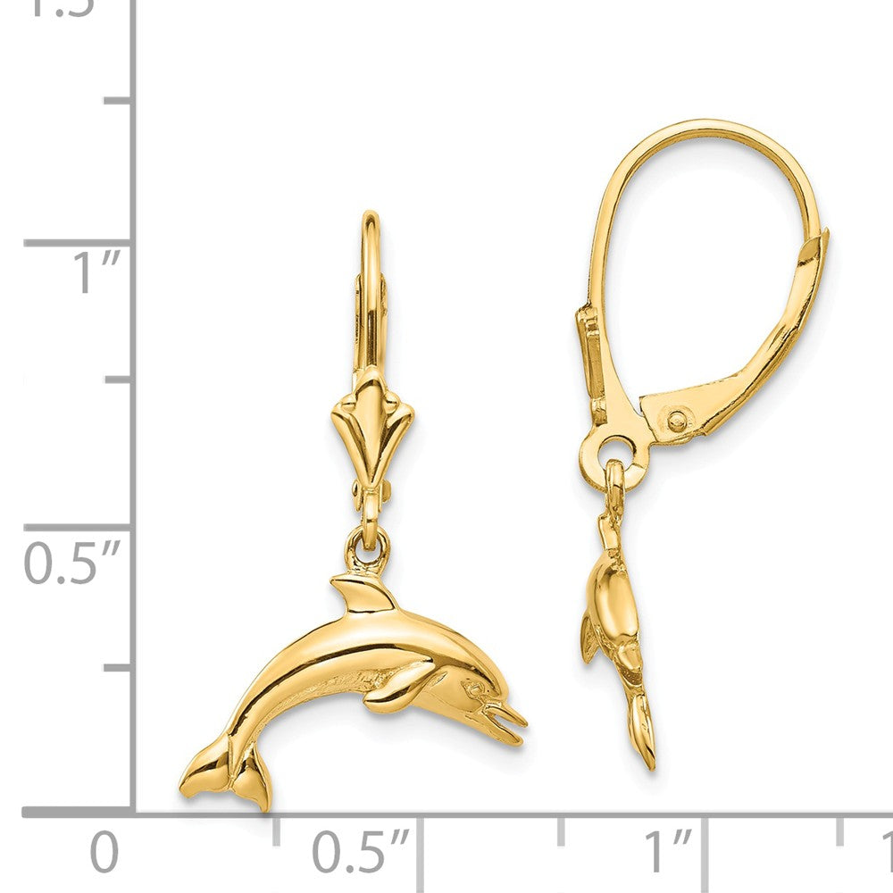 14K Jumping Dolphin Leverback Earrings