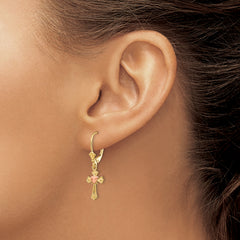 14K Two-tone Heart on Cross Leverback Earrings