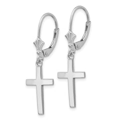 14K White Gold Polished Cross Leverback Earrings