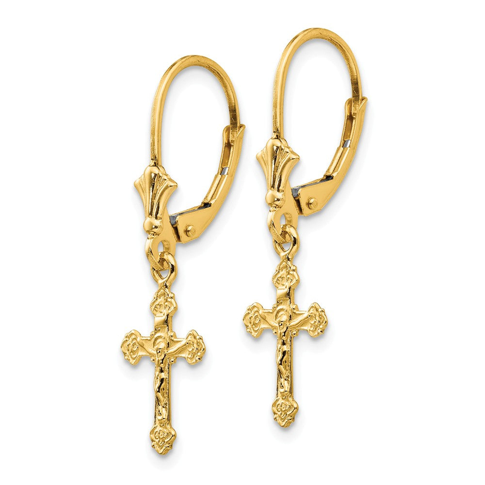 14K Crucifix Leverback Earrings