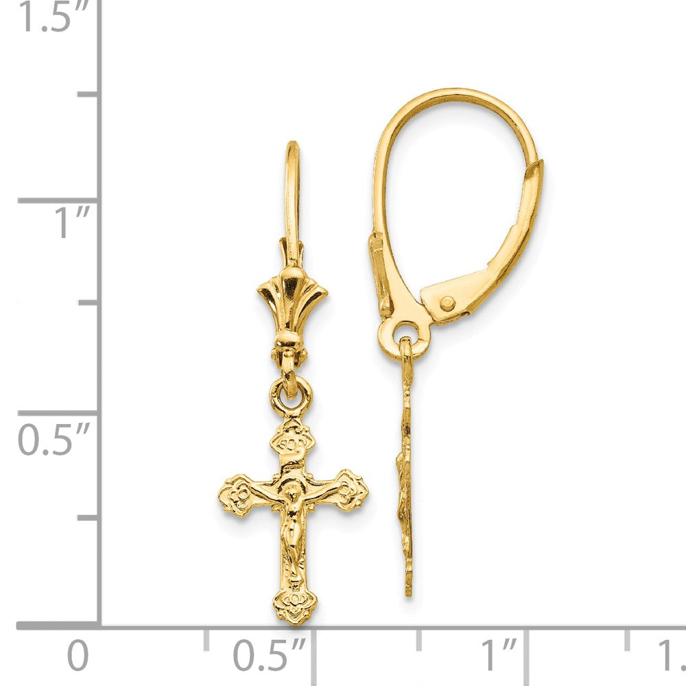 14K Crucifix with Fancy Tip Leverback Earrings