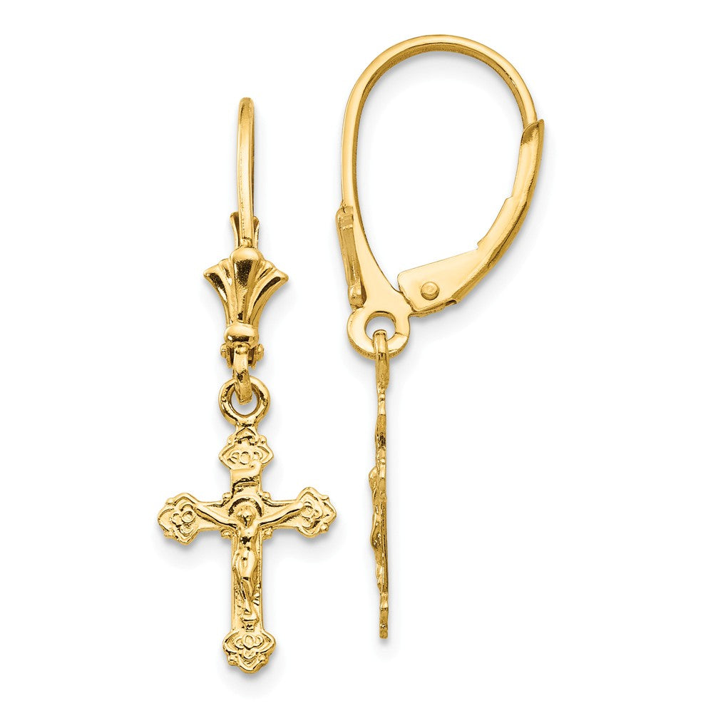 14K Crucifix Leverback Earrings