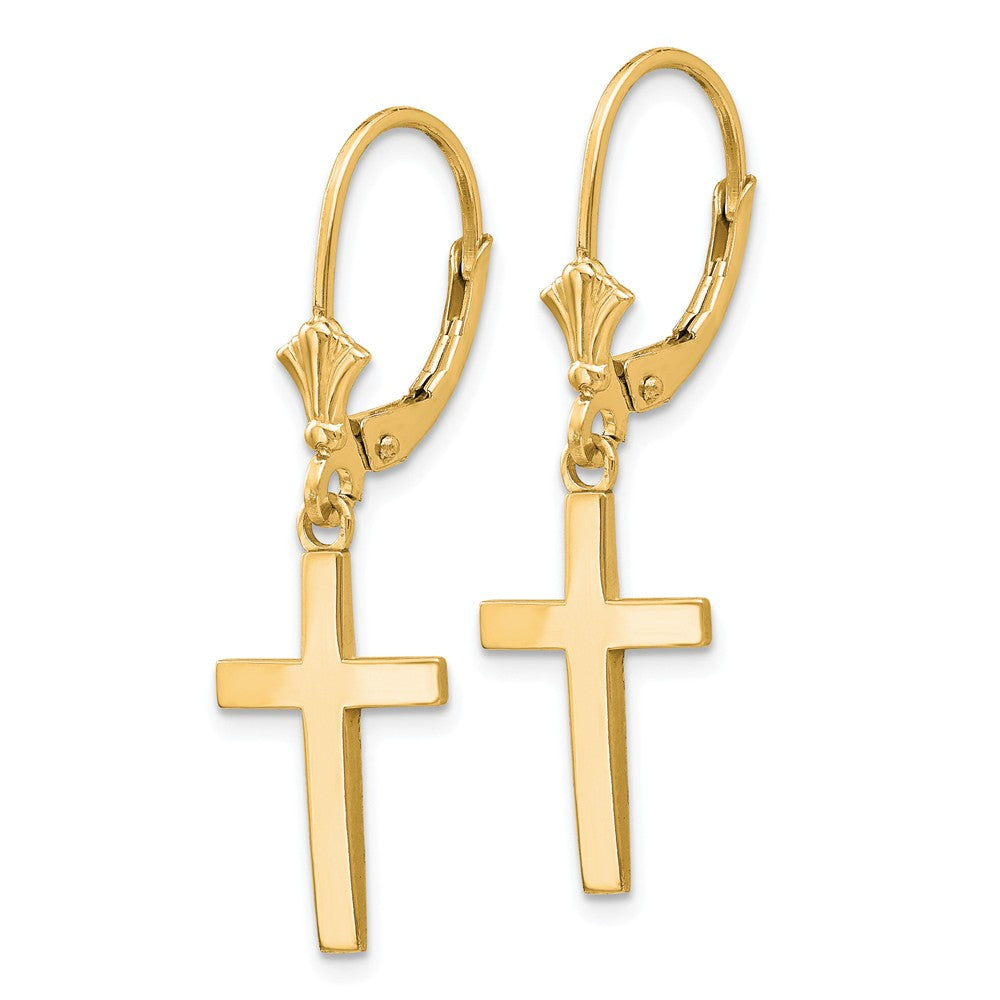 14K Polished Cross Leverback Earrings