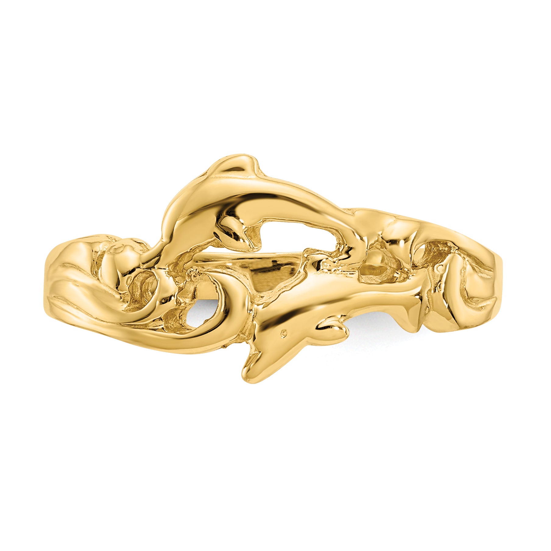 14K Double Dolphins with Waves Ring