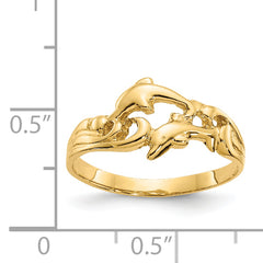 14K Double Dolphins with Waves Ring