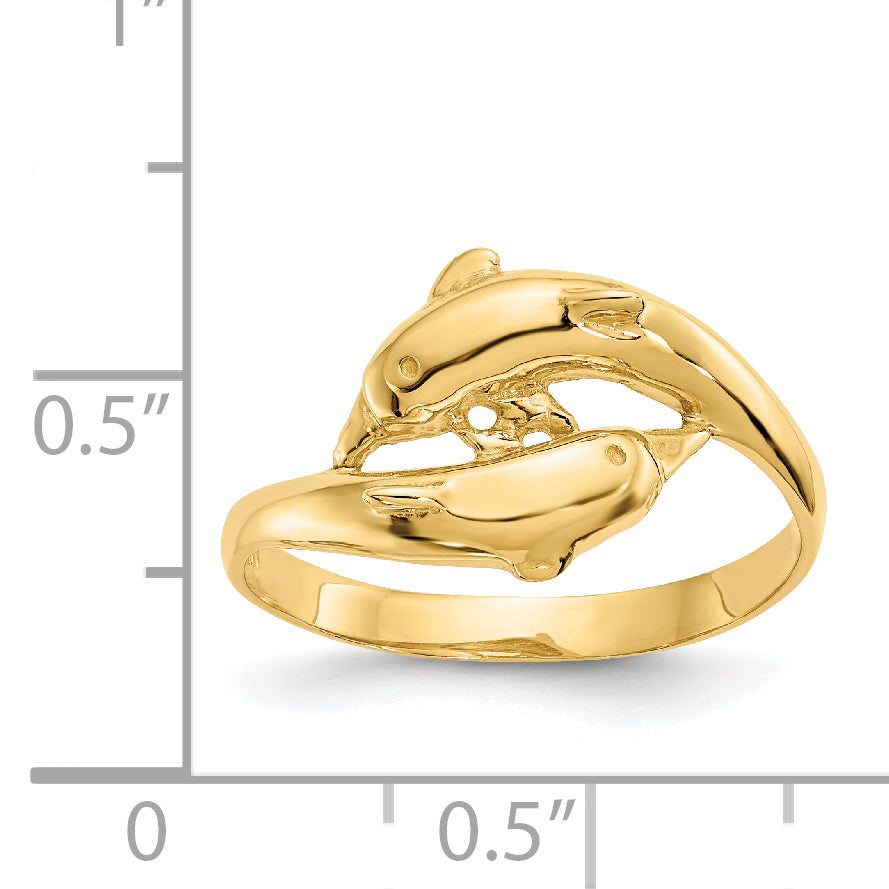 14K Double Dolphins Ring