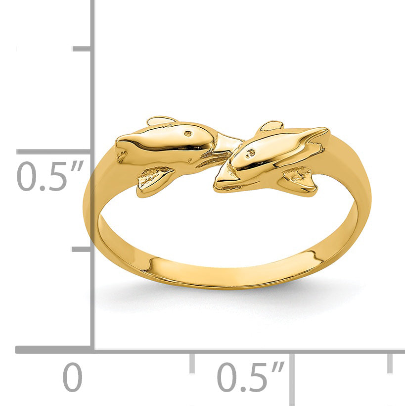 14K Dolphin Kissing Dolphin Ring