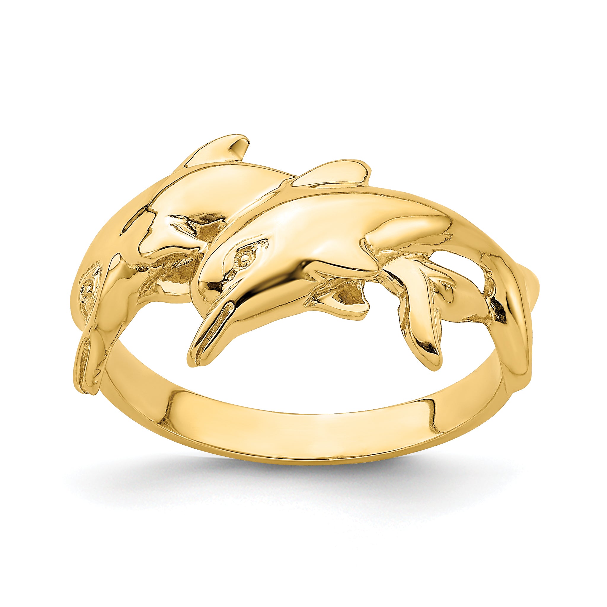 14K Polished Double Dolphin Ring