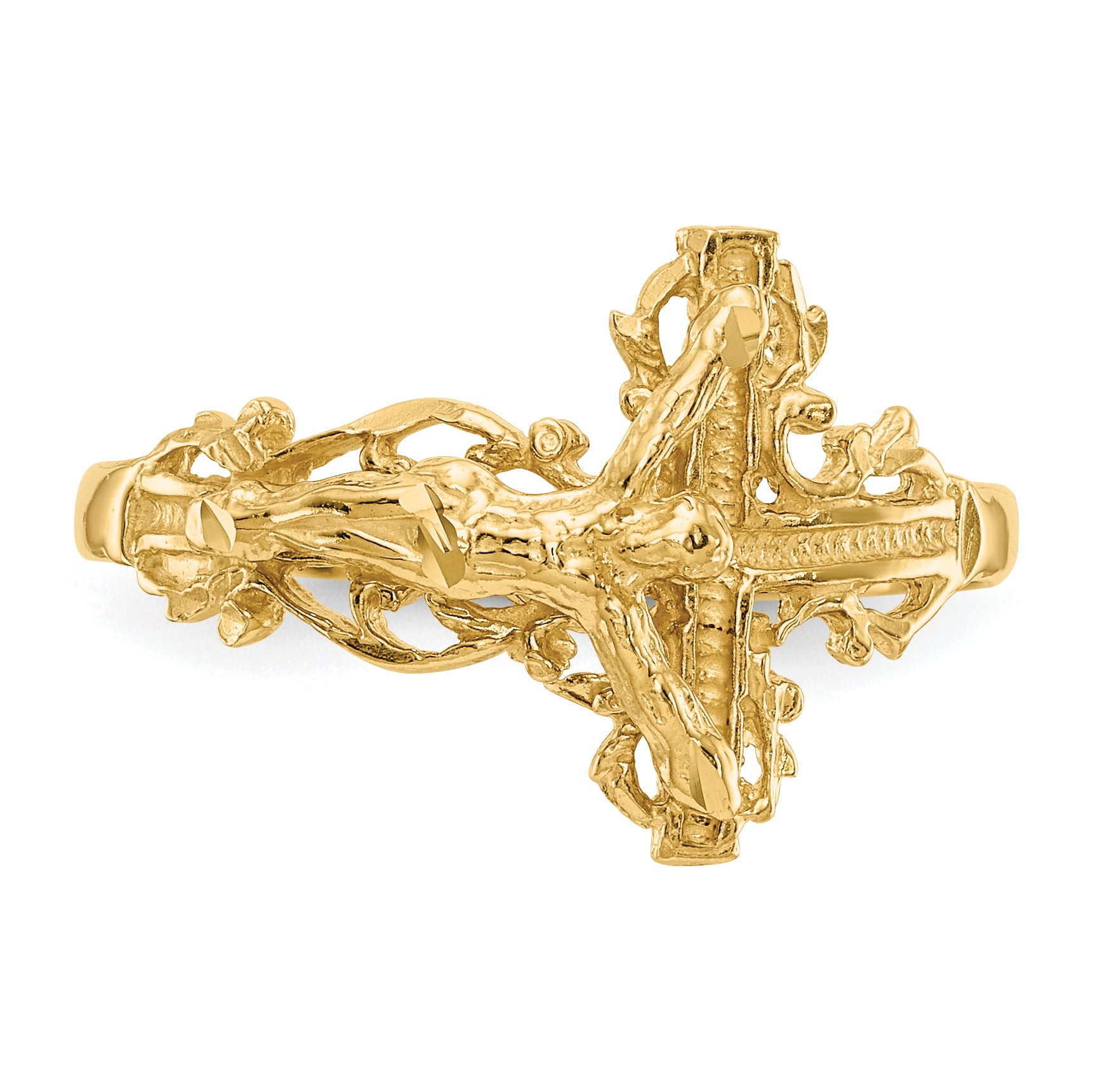 14K Diamond-cut Crucifix Ring