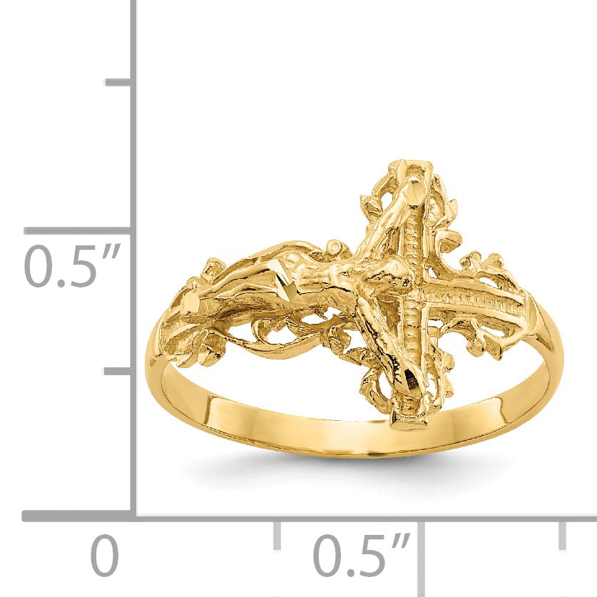 14K Diamond-cut Crucifix Ring