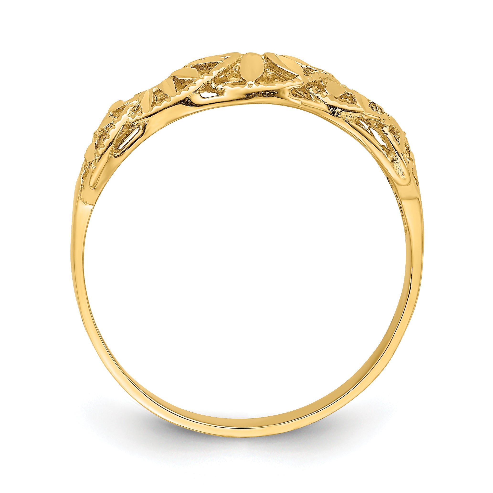 14K Diamond-cut Cut-Out Vine and Leaf Design Dome Ring