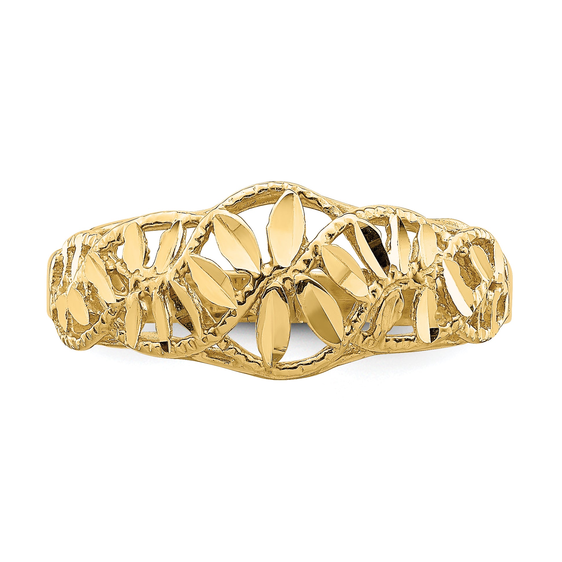 14K Diamond-cut Cut-Out Vine and Leaf Design Dome Ring