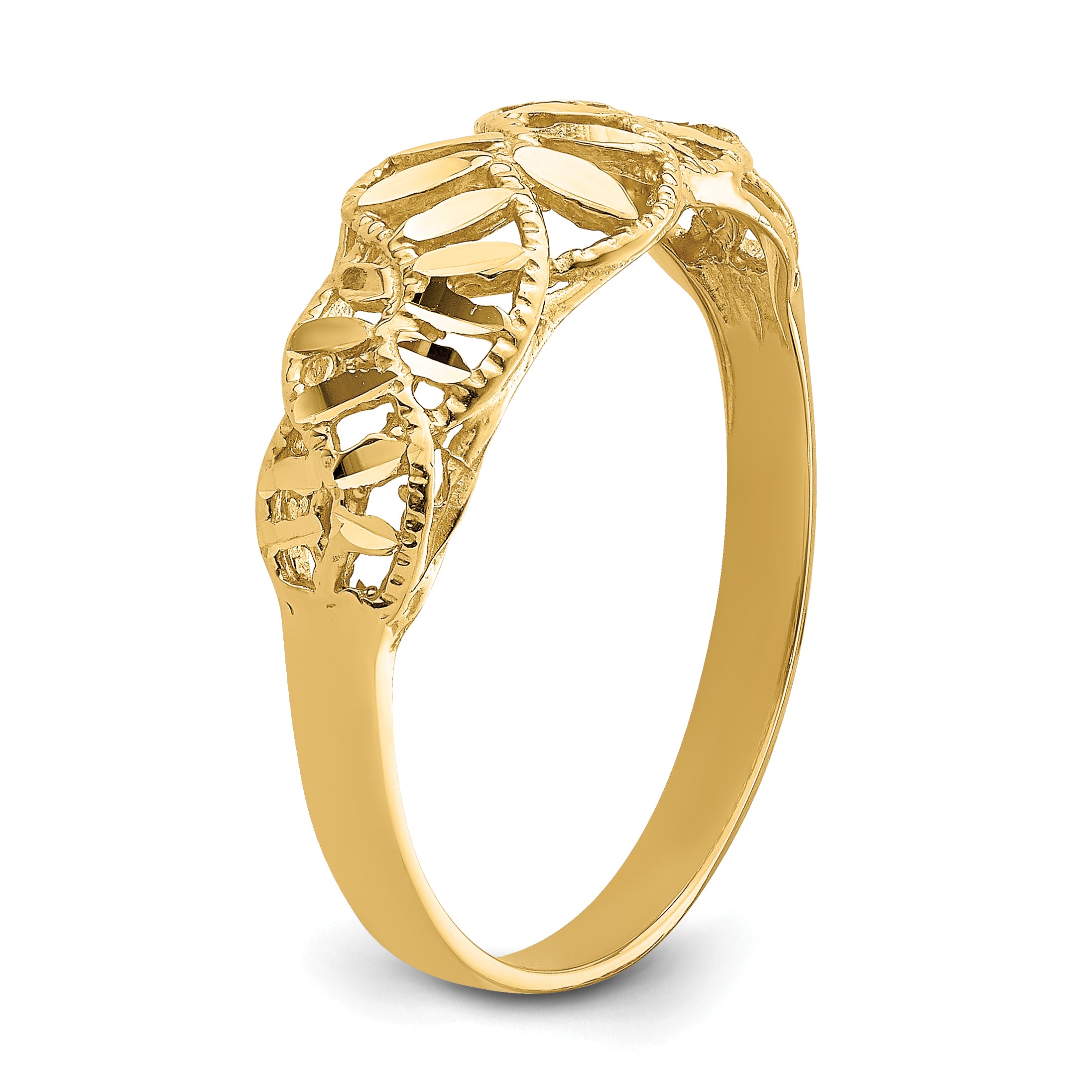 14K Diamond-cut Cut-Out Vine and Leaf Design Dome Ring