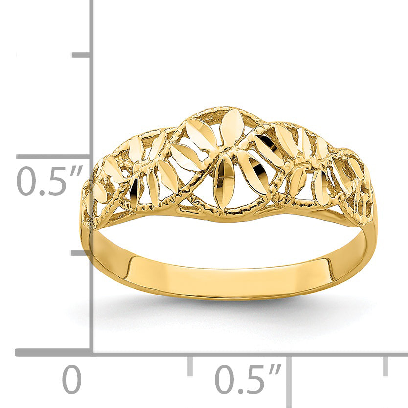 14K Diamond-cut Cut-Out Vine and Leaf Design Dome Ring