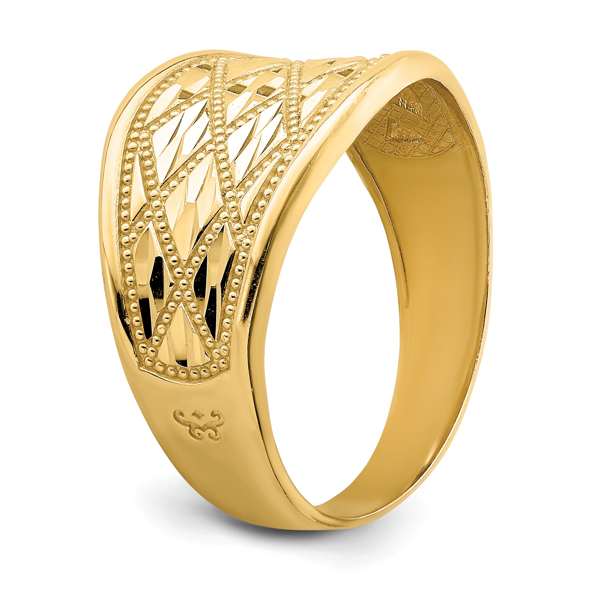 14K Diamond-Cut Quilted Pattern Ring